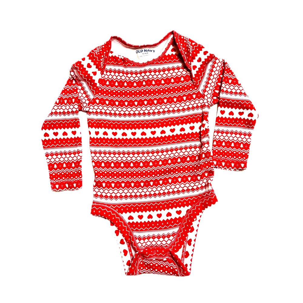 Old Navy bodysuit onesie 12-18m Christmas holiday tree hearts sweater pattern